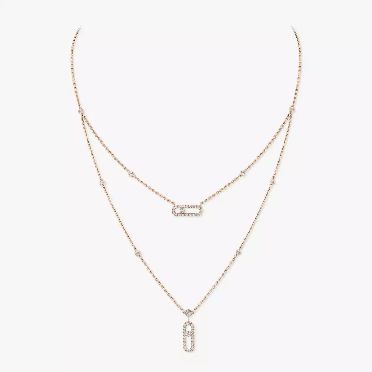 [LUXORA]2 Rows Rose Gold Diamond Pave_ Necklace Move Uno