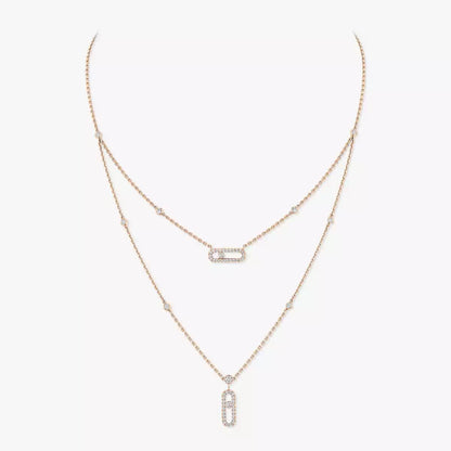 [LUXORA]2 Rows Rose Gold Diamond Pave_ Necklace Move Uno