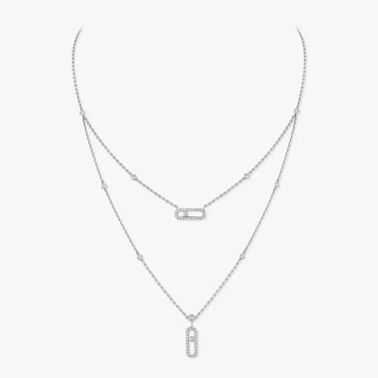 [LUXORA]2 Rows Rose Gold Diamond Pave_ Necklace Move Uno