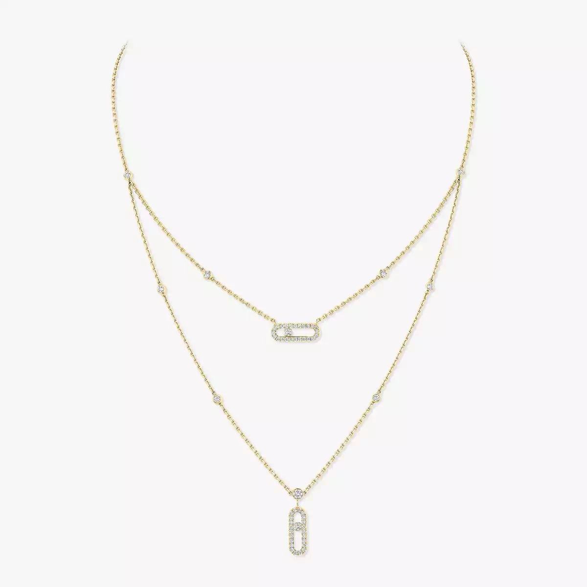 [LUXORA]2 Rows Rose Gold Diamond Pave_ Necklace Move Uno