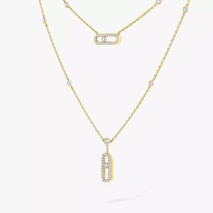 [LUXORA]2 Rows Rose Gold Diamond Pave_ Necklace Move Uno