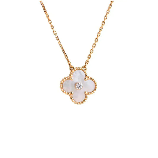 [LUXORA]CLOVER 15MM DIAMANT WEISSE FRITILLARIA-HALSKETTE