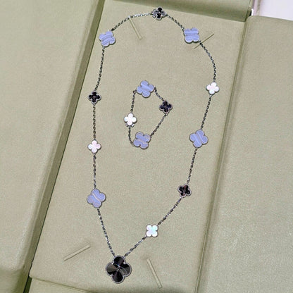 [LUXORA]DETACHABLE CLOVER 15(11+4) FLOWER SILVER NECKLACE SET