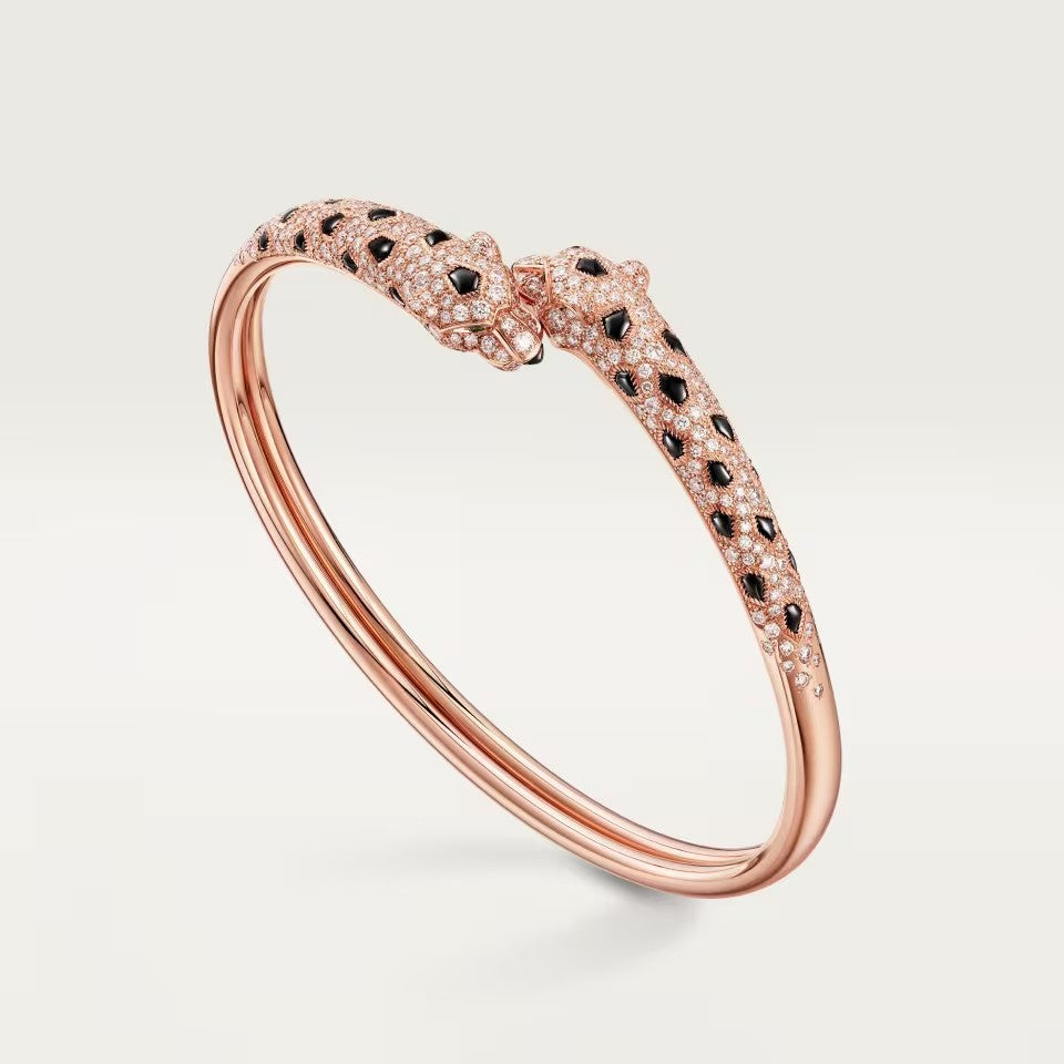 [⭐JeweliWhal]PANTHERE DOUBLE HEADED HALF DIAMOND OPEN BRACELET