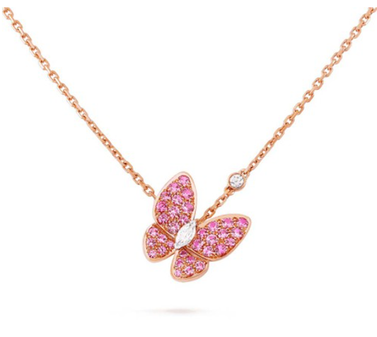 [LUXORA]BUTTERFLY RED DIAMOND ROSE GOLD HALSKETTE