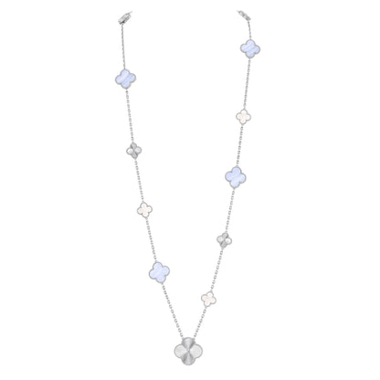 [LUXORA]DETACHABLE CLOVER 15(11+4) FLOWER SILVER NECKLACE SET