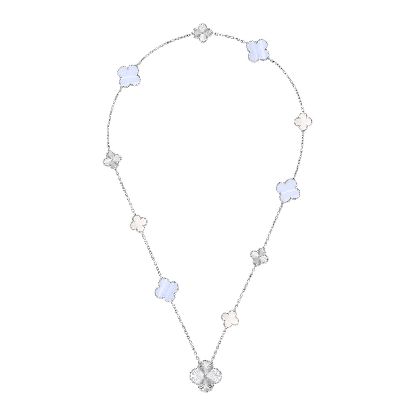 [LUXORA]DETACHABLE CLOVER 15(11+4) FLOWER SILVER NECKLACE SET