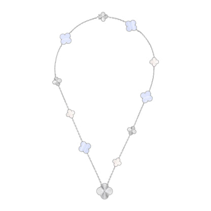 [LUXORA]DETACHABLE CLOVER 15(11+4) FLOWER SILVER NECKLACE SET