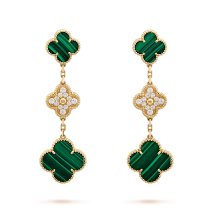 [LUXORA]CLOVER EARRINGS GOLD MALACHITE DIAMOND 3 MOTIF