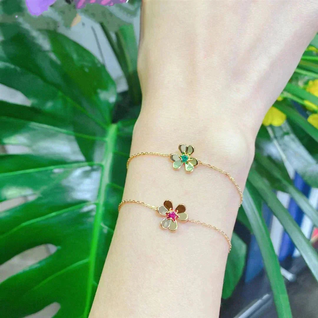 [LUXORA]FRIVOLE GOLD FLOWER PINK MALACHITE BRACELET