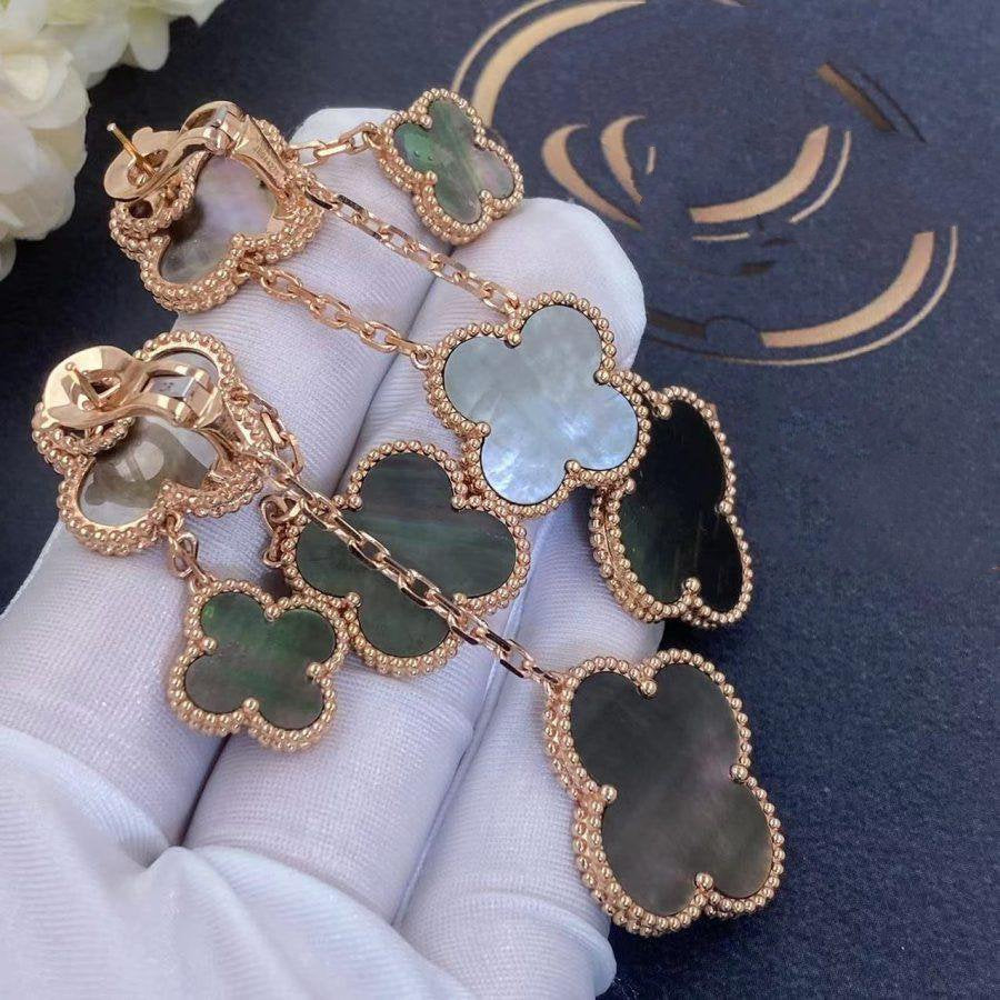 [LUXORA]CLOVER EARRINGS DARK MOP 4 MOTIFS ROSE GOLD