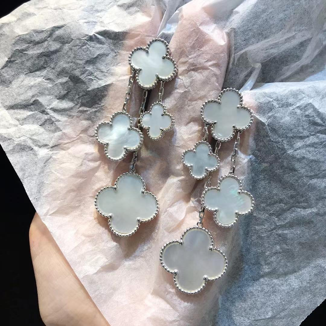 [LUXORA]CLOVER EARRINGS WHITE MOP 4 MOTIFS SILVER