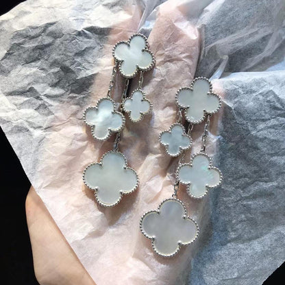 [LUXORA]CLOVER EARRINGS WHITE MOP 4 MOTIFS SILVER