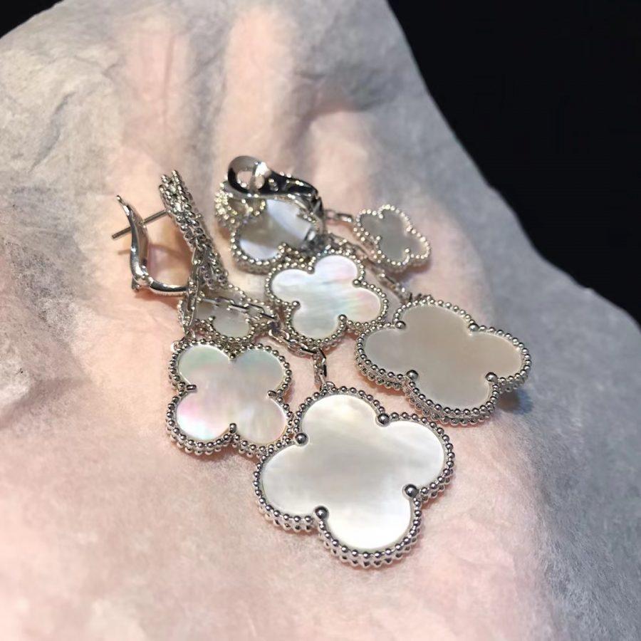 [LUXORA]CLOVER EARRINGS WHITE MOP 4 MOTIFS SILVER