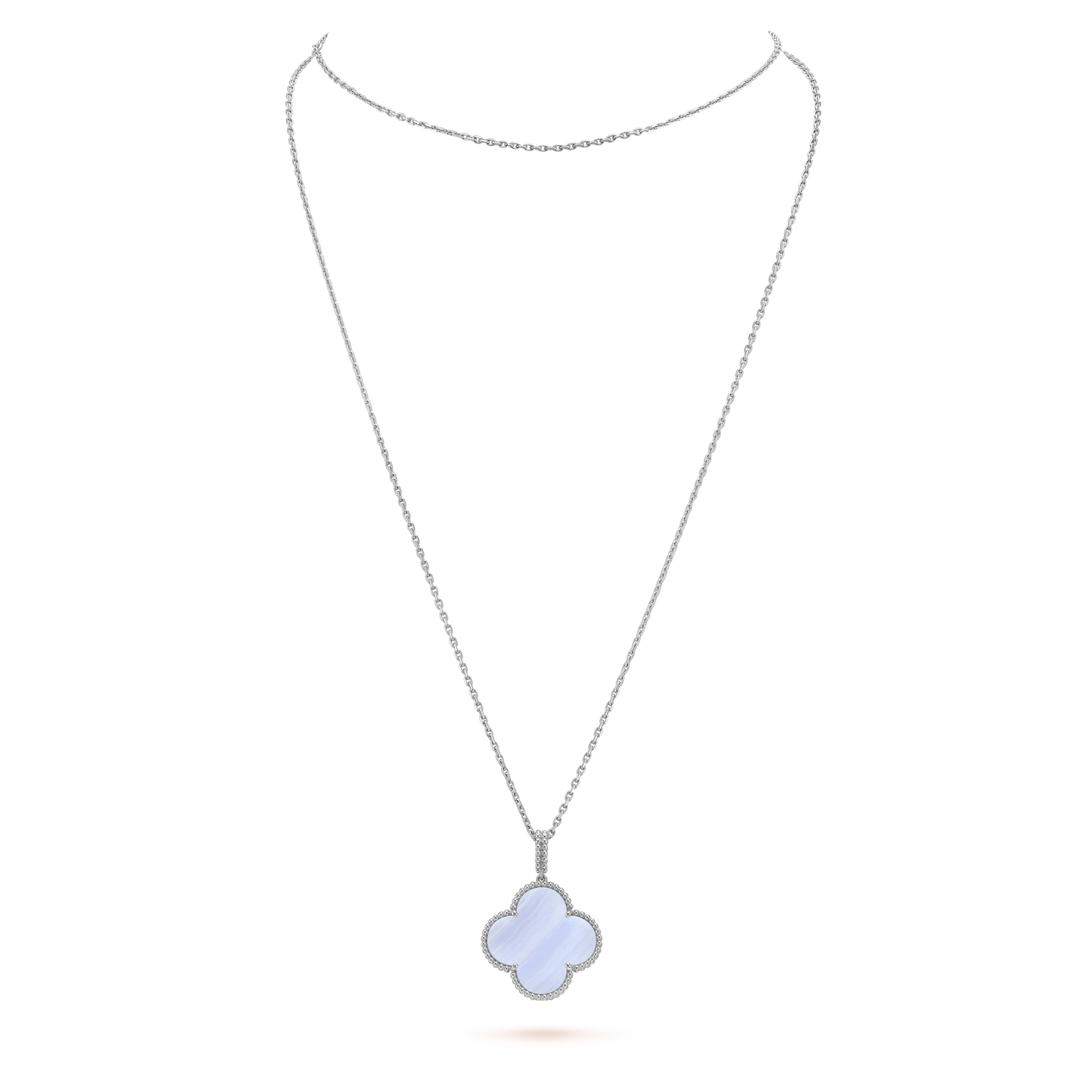 [LUXORA]CLOVER SILVER CHALCEDONY BIG CLOVER NECKLACE
