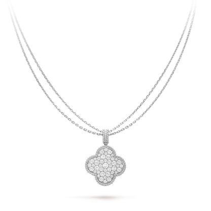 [LUXORA]CLOVER 25MM SILVER FULL DIAMOND BIG CLOVER NECKLACE