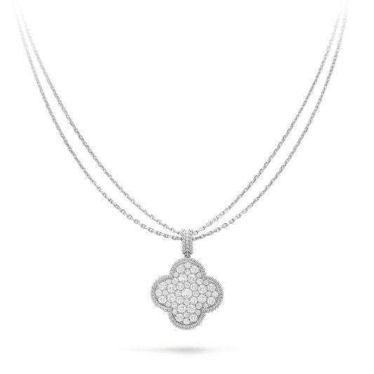 [LUXORA]CLOVER 25MM SILVER FULL DIAMOND BIG CLOVER NECKLACE