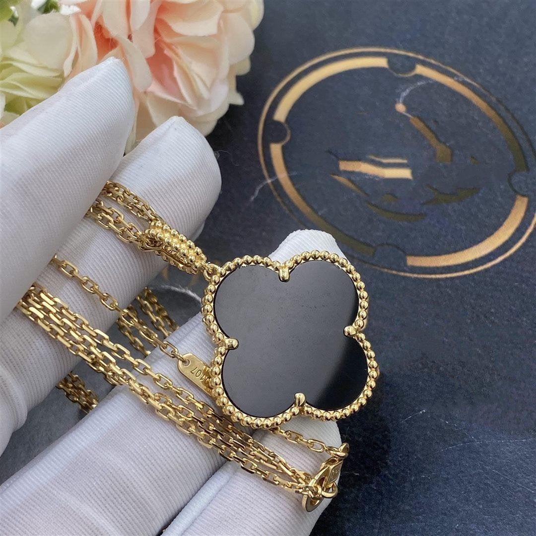 [LUXORA]CLOVER 25MM GOLD ONYX BIG CLOVER NECKLACE