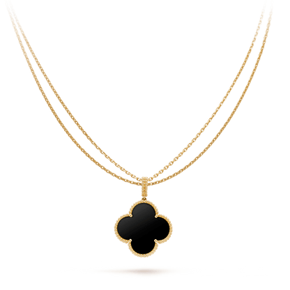 [LUXORA]CLOVER 25MM GOLD ONYX BIG CLOVER NECKLACE