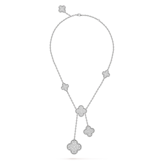 [LUXORA]HALSKETTE CLOVER 5 MOTIVE SILBER DIAMANTEN