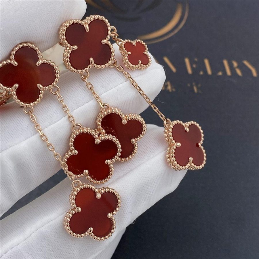 [LUXORA]CLOVER EARRINGS CARNELIAN 4 MOTIFS PINK GOLD