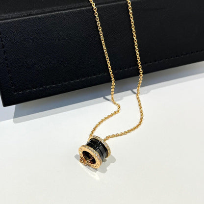 [LUXORA]ZERO 1 BLACK CERAMIC DIAMOND PINK GOLD NECKLACE