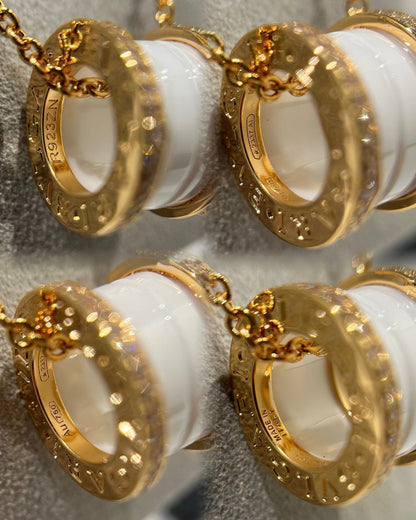 [LUXORA]ZERO 1 WHITE CERAMIC DIAMOND PINK GOLD NECKLACE